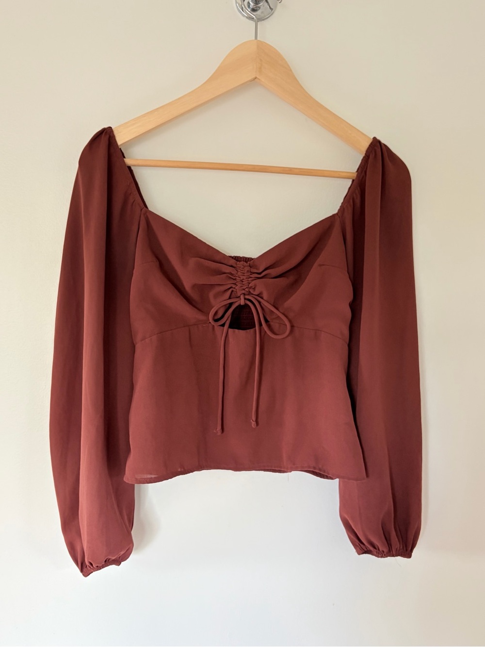 Cottage Boho Y2K Abercrombie & Fitch Chocolate Brown Peasant Crop Top Small